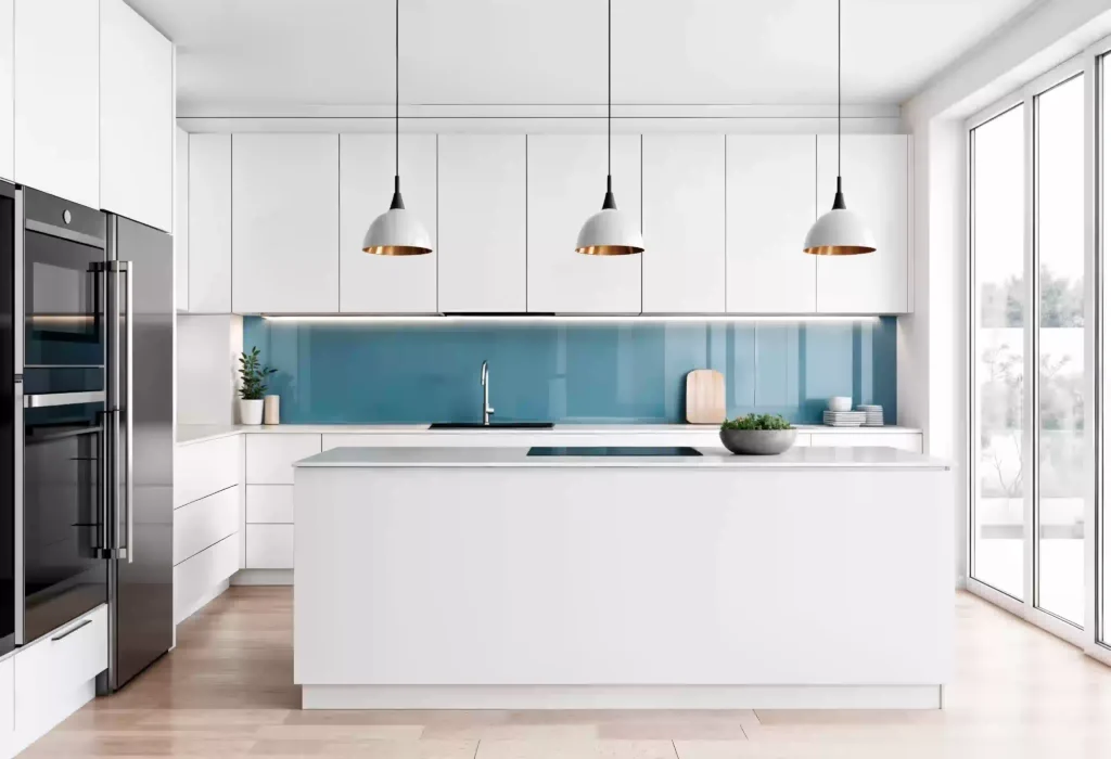modern-white-kitchen-with-blue-backsplash-island