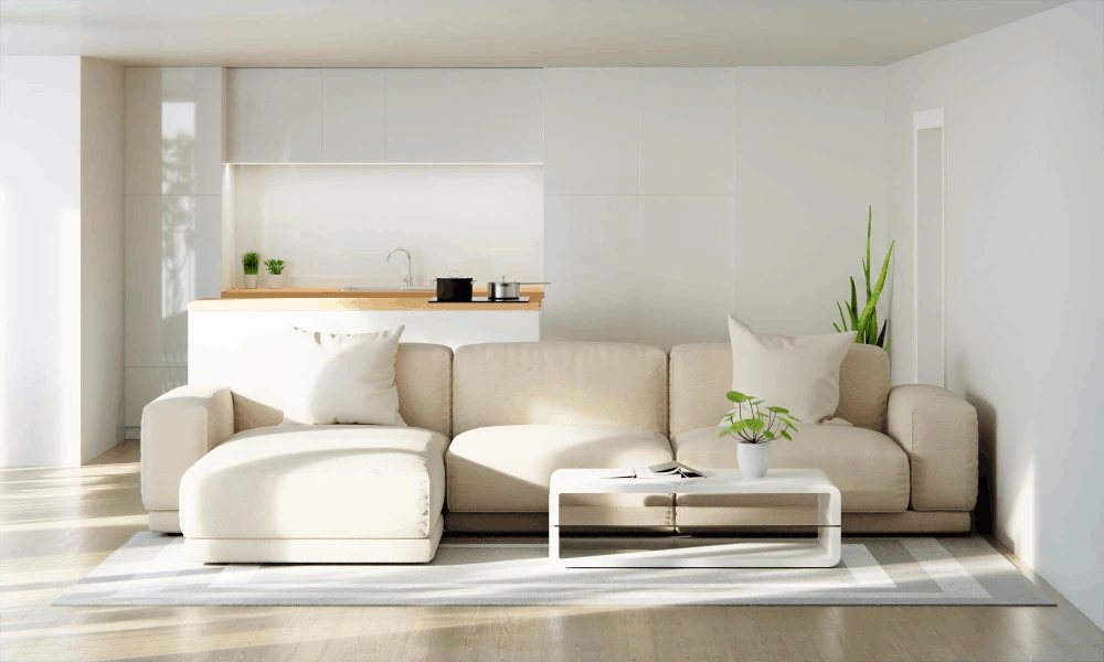 Small living room in white and beige tones