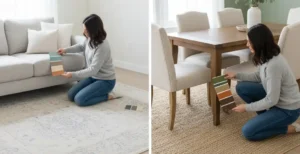 Matching rugs, walls, furniture: color swatches.