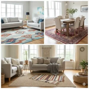 Patterned and multi-tone rugs add flexibility.