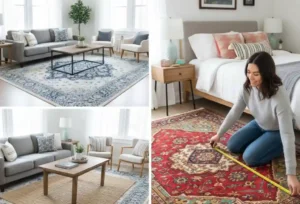 Measuring rugs to define space and add personality.